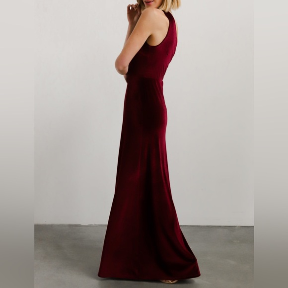 (Red Merlot)Tatiana Velvet One Shoulder Maxi Dress - Picture 6 of 15